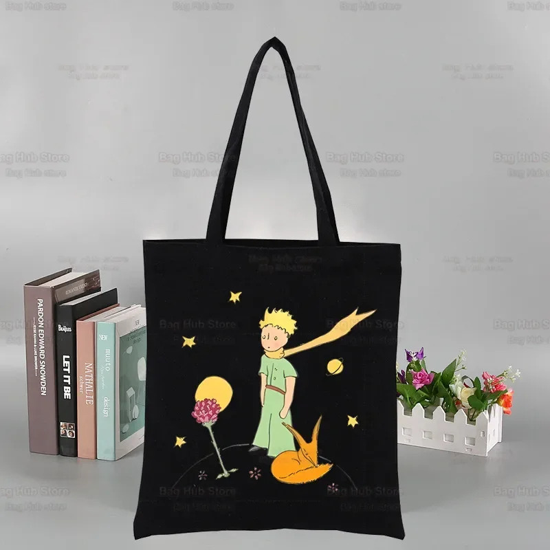 Little Prince Earth Space Y2K Art Harajuku Kawaii Canvas Shoulder Bag Canvas Eco Shopping Bag Canvas Tote Bag HandBag Daily Use