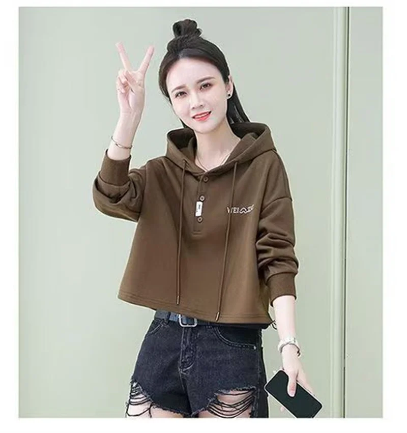 Cotton Short Sweater Women Fall/winter New Fashion Paragraph This Year's Fashion Trend Of Foreign Style Age-reducing Hooded Tops