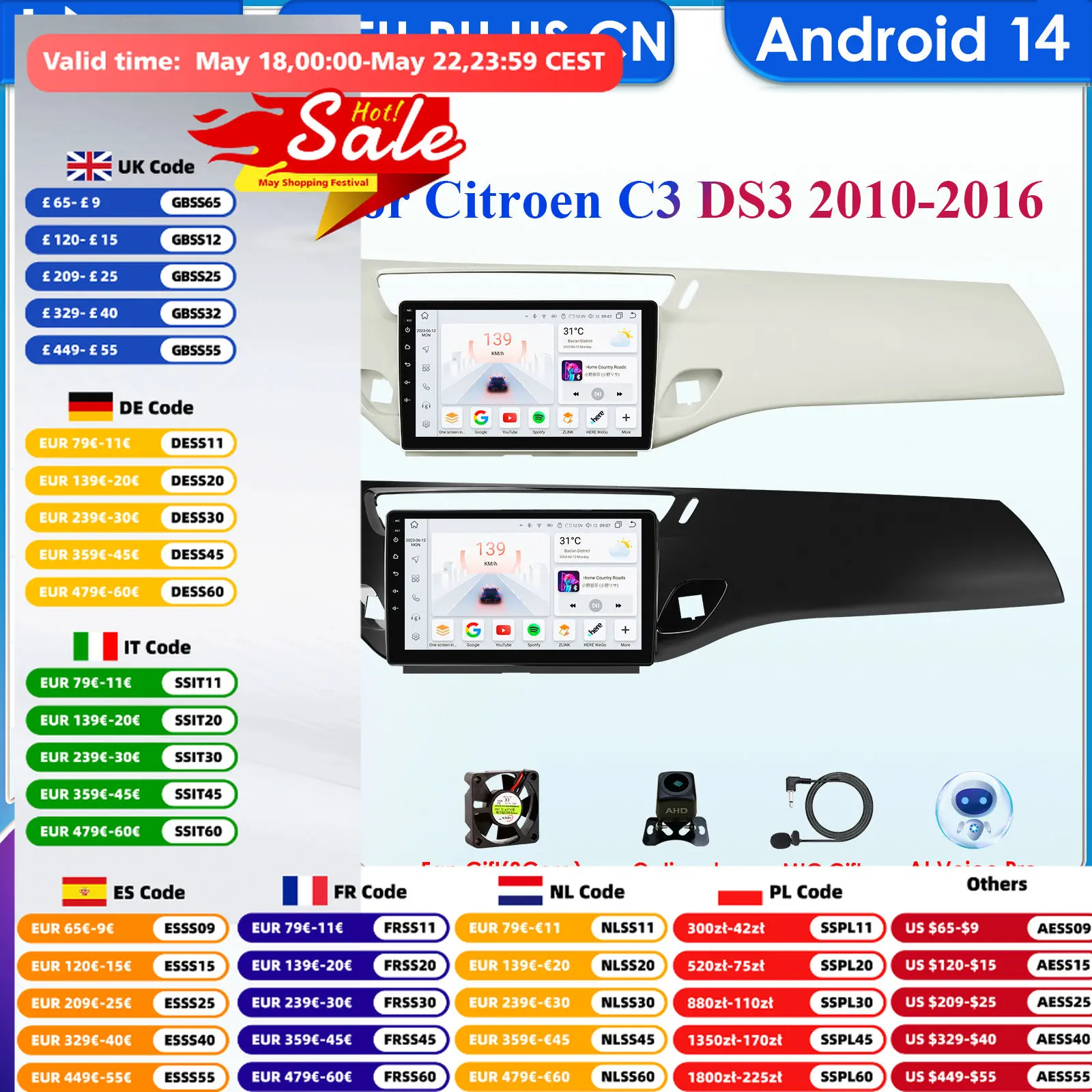 9\'\' 8Core 7862 2din Android Autoradio for Citroen C3 DS3 2010-2016 Car Radio Multimedia Video Player GPS Nav HeadUnit Carplay 4G