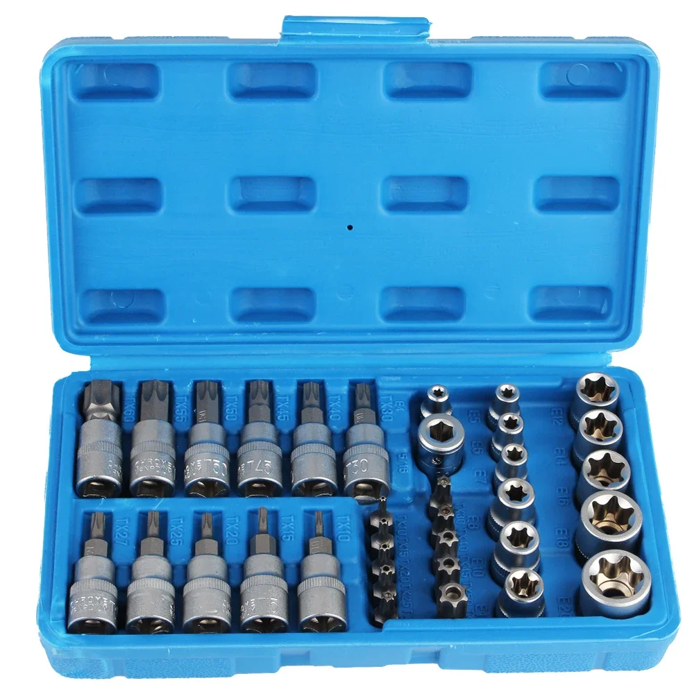 34 Pcs Torx Bit Socket and E-Torx Star Socket Set Car Repair Tool Set, Cr-V Plum Blossom Star Socket Set, Repair Kit