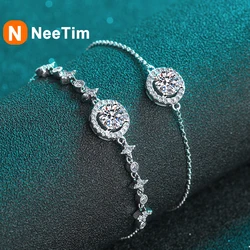 NeeTim 1ct 6.5mm Moissanite Bracelet for Women 925 Silver Sterling with 18k Gold Plated Luxury Wedding Party Bracelets Wholesale