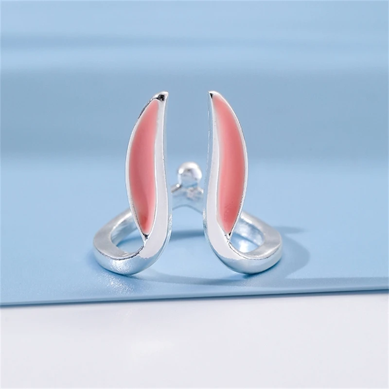 Fashion Lovely Pink Rabbit Ring For Women Cute Adjustable Long-eared Rabbit Tail Shape Ring Jewelry Accessories Gift For Friends