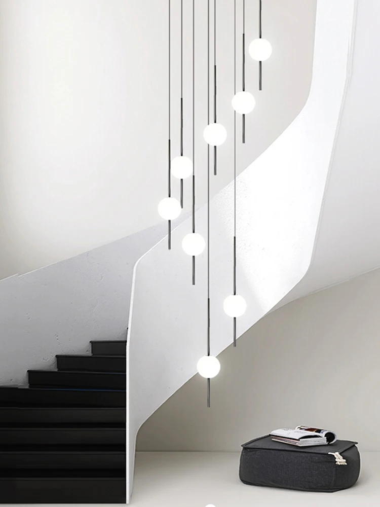 Nordic Glass Ball Chandeliers Modern Stair Pendant light for Villa Loft Hotel Lobby Living Room led Magic Bean Pendant lamp image 2