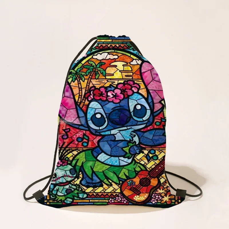 Disney Stitch Drawstring Bag Backpack Cute Cartoon Portable Children Shoulders Bag Fashion Men Women Sports Gym Travel Bags