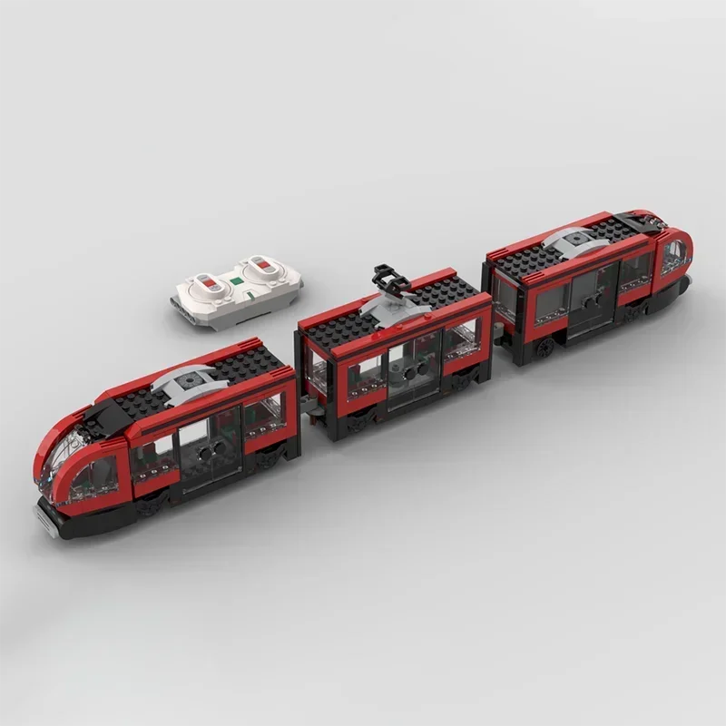 Moc-Bausteine, Innenstadt, Straßenbahn, motorisiert mit angetriebenem UpTechnology-Ziegel, DIY-Montage, Konstruktionsspielzeug, Weihnachtsgeschenke