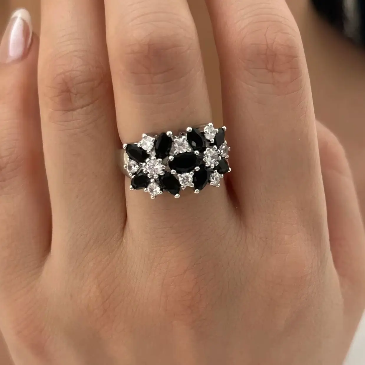 Geometric Color Block Cubic Zirconia Copper Ring for Women Modern Multicolor Patchwork Statement Stackable Finger Jewelry