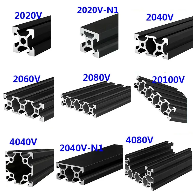 

Black 2020 2020N1 2040 2040N1 2060 2080 4040 4080 20100 V-Slot Aluminum Profile EU Standard 100mm-550mm 3D Printer DIY Frame