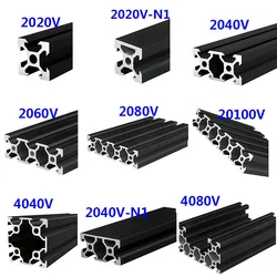 Black 2020 2020N1 2040 2040N1 2060 2080 4040 4080 20100 V-Slot Aluminum Profile EU Standard 100mm-550mm 3D Printer DIY Frame