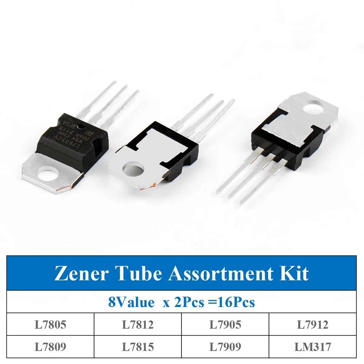 16Pcs/Lot Zener Assorted Kit 8Value x 2Pcs L7805 L7809 L7812 L7815 L7905 L7909 L7912 LM317 Assortment Kit