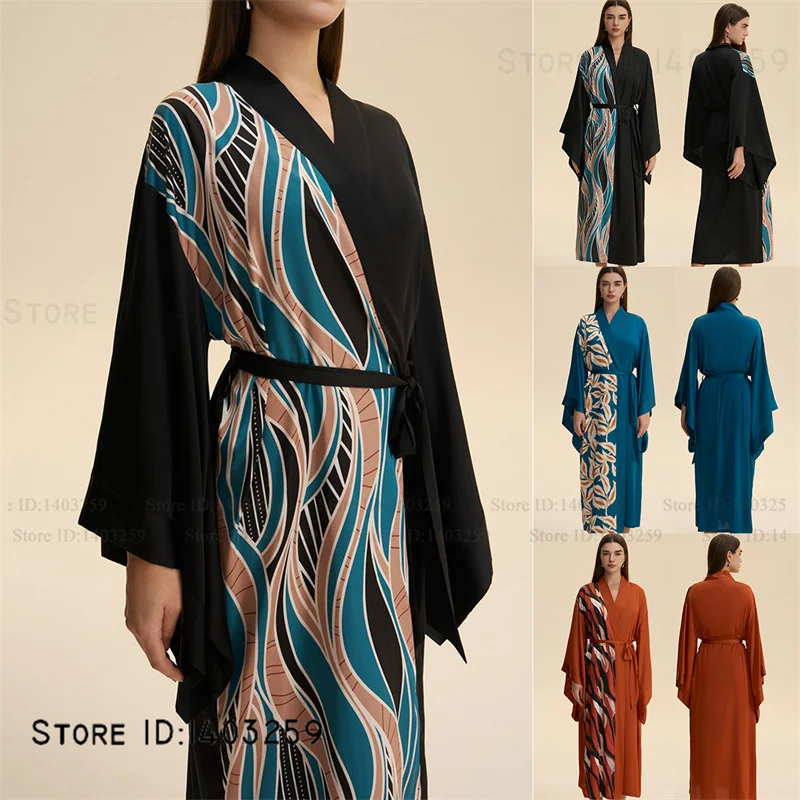 

Элегантный женский длинный халат, домашнее платье, кимоно с цветочным принтом, халат, шелковистая атласная одежда для сна, ночная рубашка, свободная одежда для дома, пижама