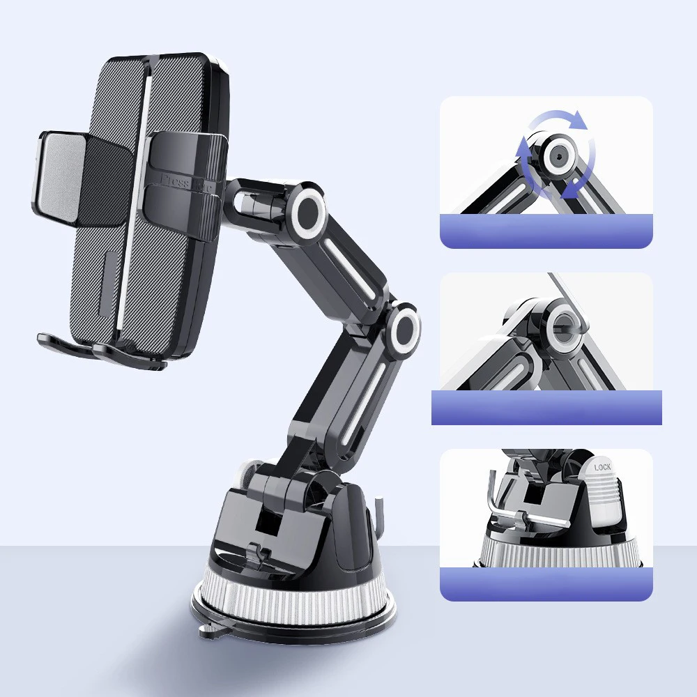 Support de téléphone de voiture à bras flexible réglable avec forte ventouse 360 °   Support de pare-brise de tableau de bord rotatif pour smartphones iPhone