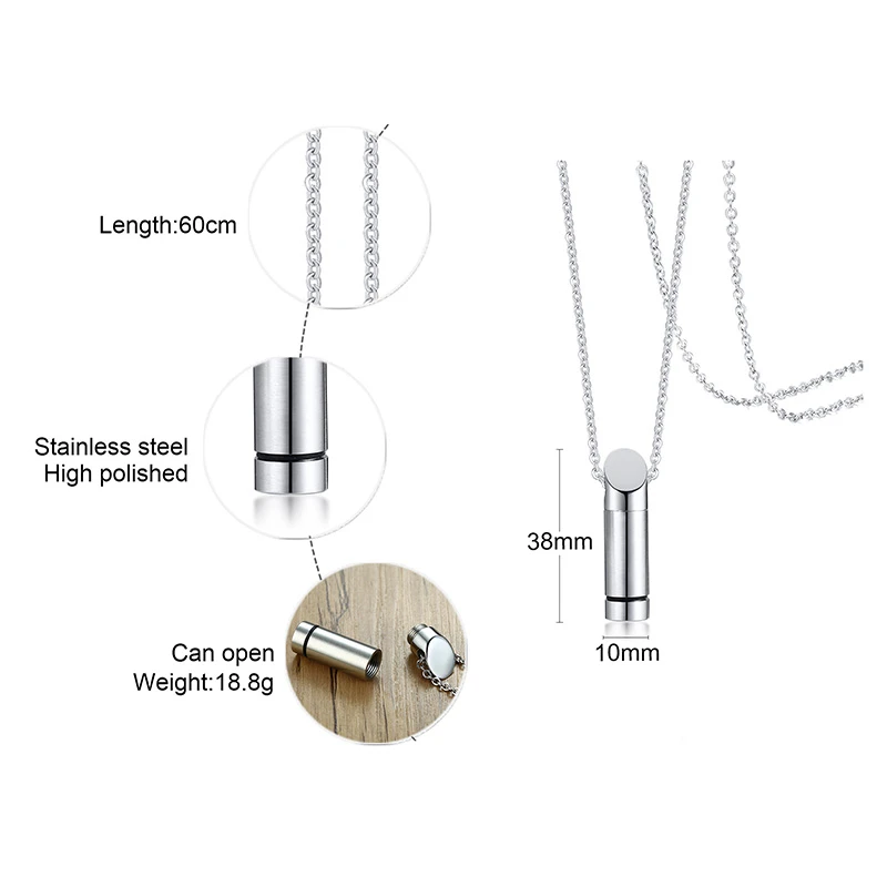 Vnox Minimalist Tube Urn Necklace for Men Women Stainless Steel Ashes Perfume Diffuser Vial Pendant Cremation Keepsake Jewelry