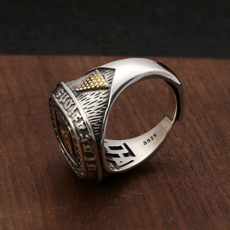 Genuine 925 Sterling Silver Jewelry Masonic Ring Mens Signet Rings Vintage Flower Pattern Engraved Cool Fashion