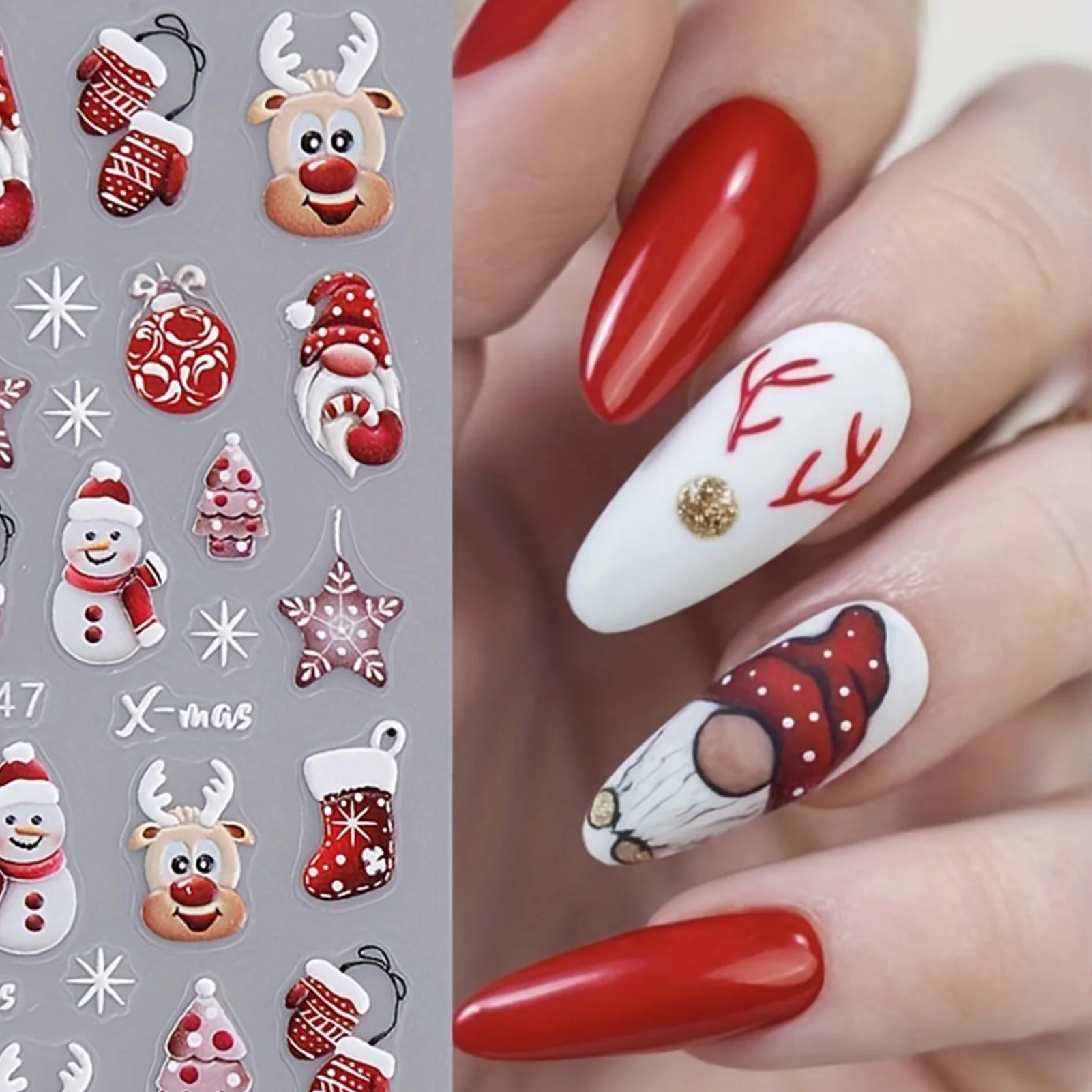 Christmas Element Manicure Nail Decals Cartoon Santa Claus Pattern Nail Stickers for Women Manicure Decoration