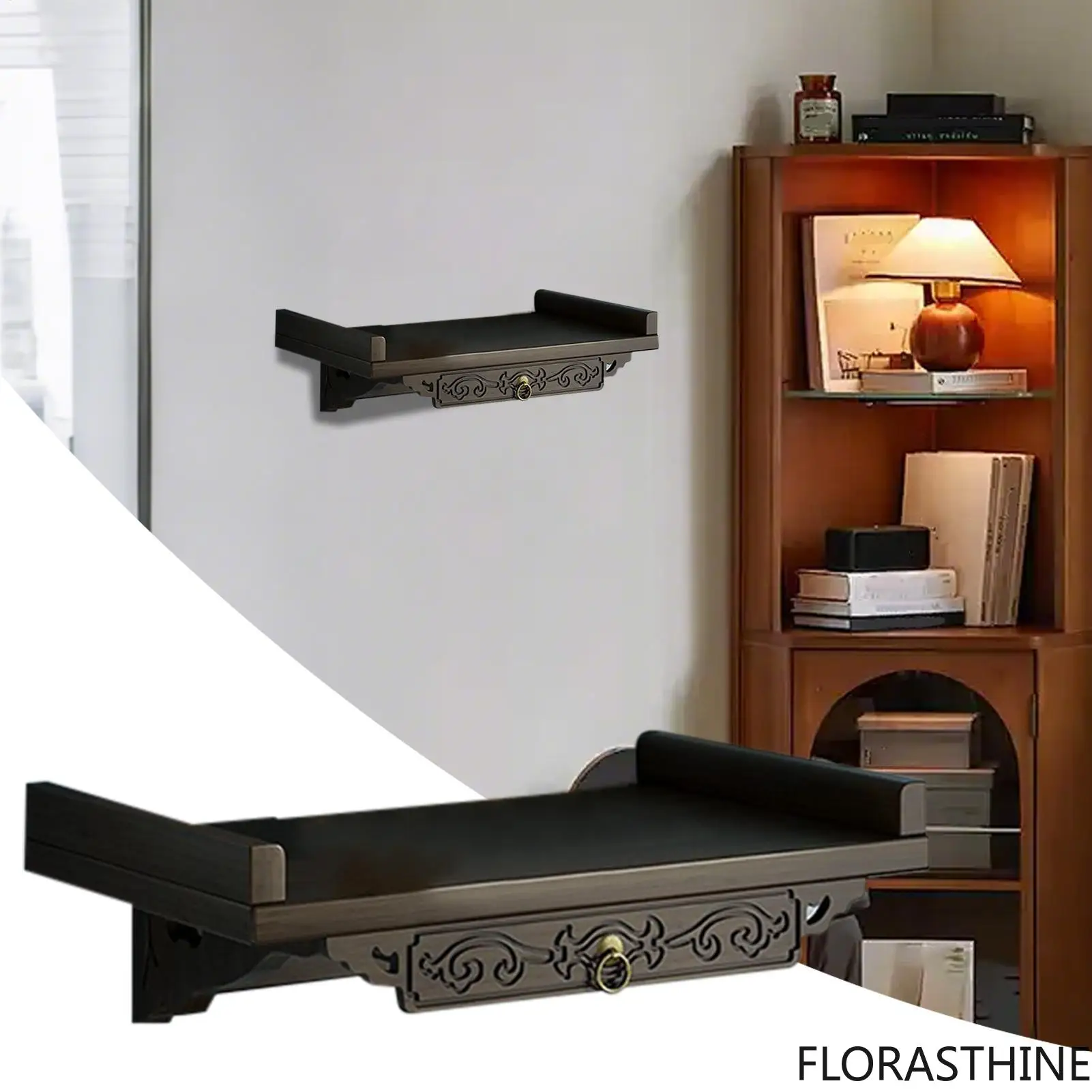 Bamboo Shrine Altar Decorative Wall Shelf Wooden Buddha Altar Shrine Shelf Table Double Layer Strong Load Bearing Rack