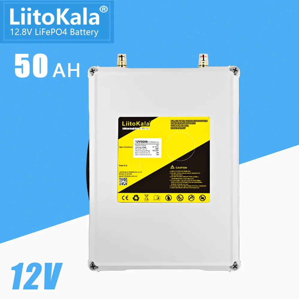 1-2PCS LiitoKala 12V 50Ah Lifepo4 Battery for Motor Boat solar light Golf Car UPS 12.8V Battery with 5v USB QC3.0/PD3.0