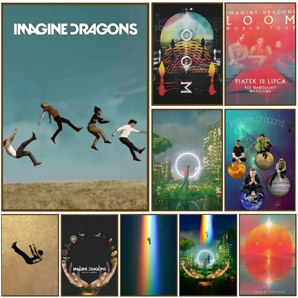 Rock Band I-Imagine Dragons Poster Self-adhesive Decal Living Room Bedroom Party Bar Decor Moisture-proof Fade-resistant HD