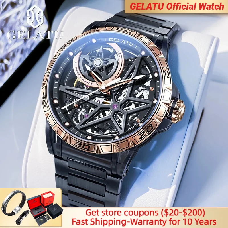 

GELATU 6009 Fully Hollow Automatic Mechanical Watch for Men High-quality Stainless steel Waterproof Luminous Men's Watches