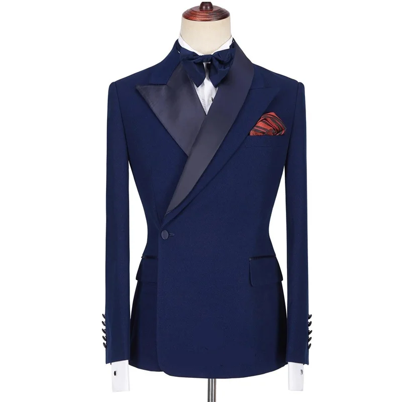 Ensemble blazer et pantalon bleu marine pour hommes, smoking de marié formel, un bouton, veste de fête sur mesure, manteau masculin, olympiques de mariage, 2 pièces