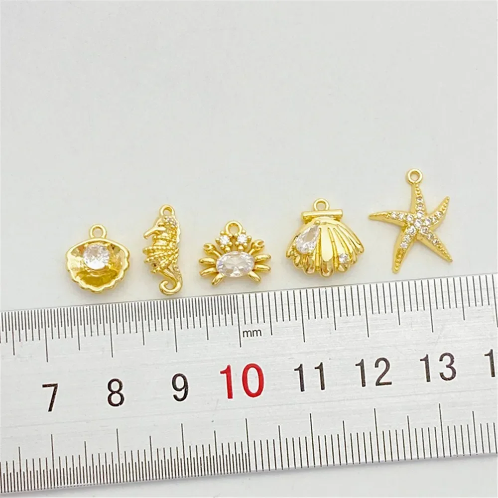 

14K Bag Gold Inlaid Zirconium Starfish Shell Marine Life Series Pendant Small Pendant Handmade DIY Bracelet Necklace Accessories