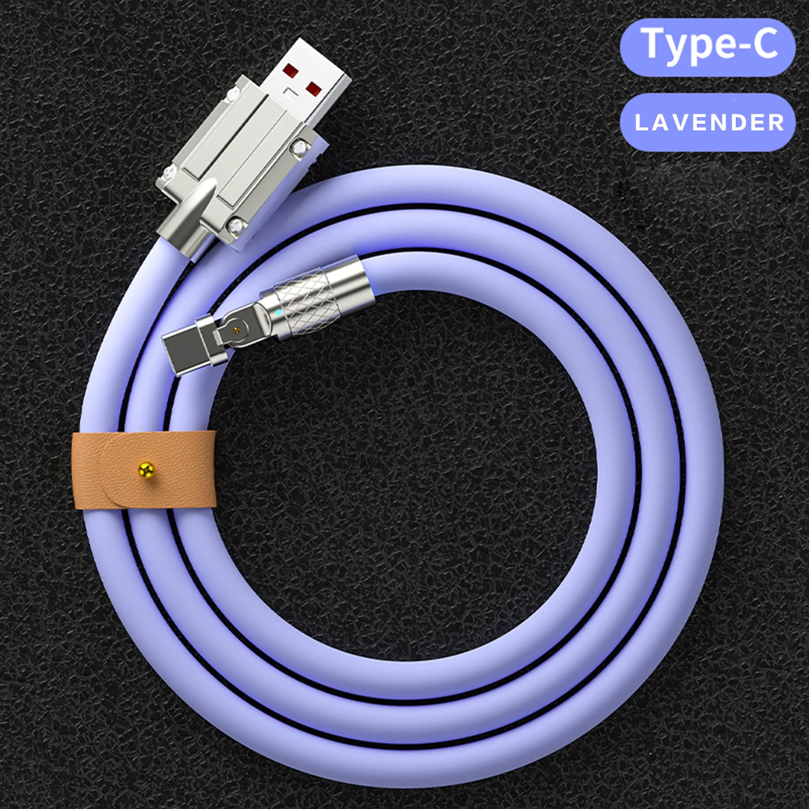 USB Type C Cable Quick Charging Cable 180° Rotating Fast Charge Cable LED Flexible Rotary Connector for USB Interface Daily and