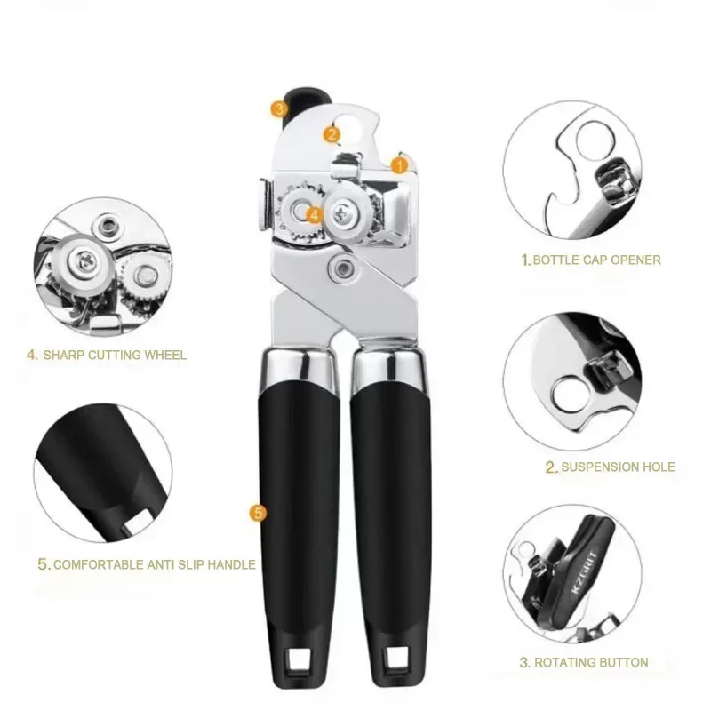 Best Sell Multifunctional Stainless Steel Can Opener Three-In-One Powerful Canning Knife for Kitchen Tools