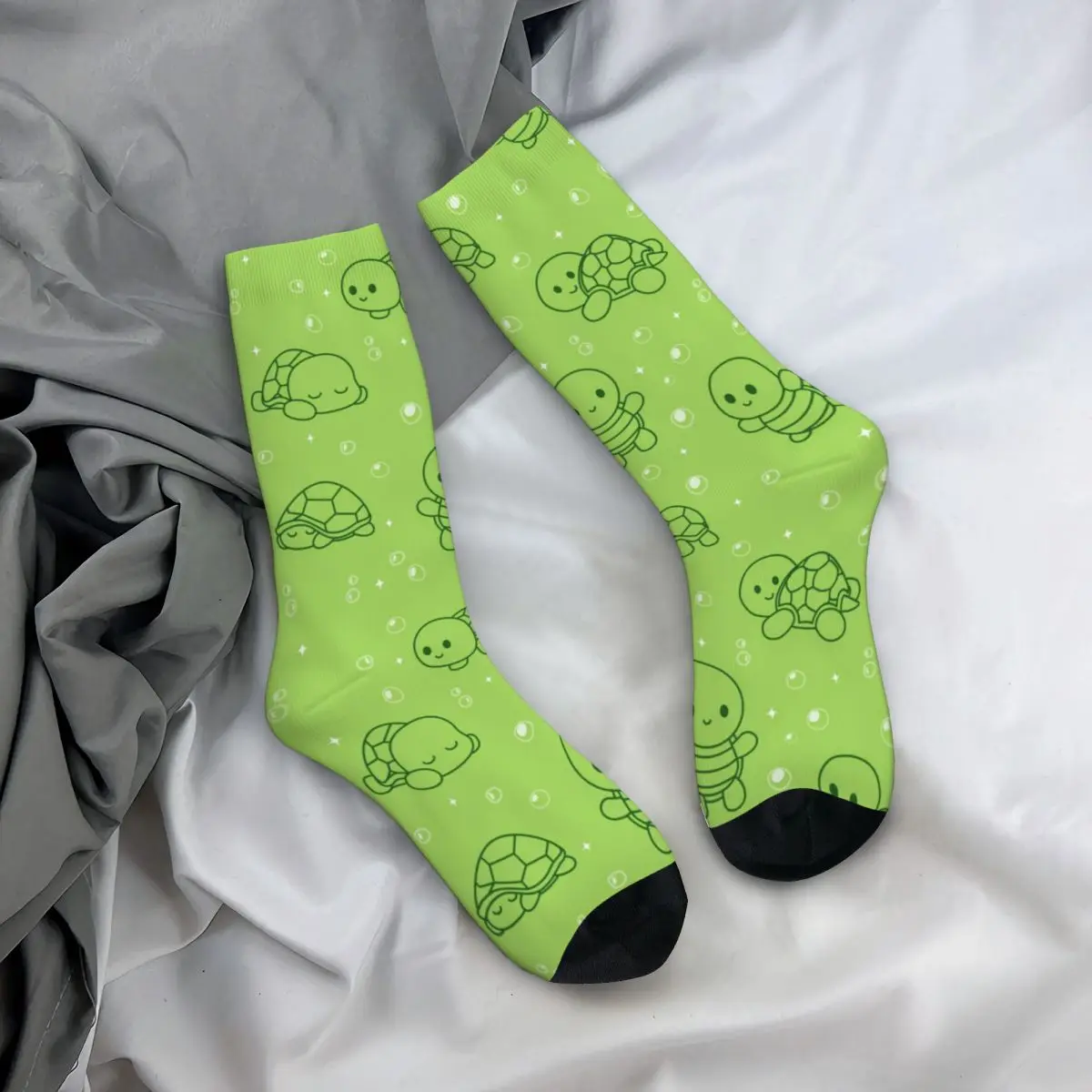 All Seasons Crew Stockings Cartoon Green Sea Turtle Socks Fashion Long Socks for Men Women Valentine's Day Gifts