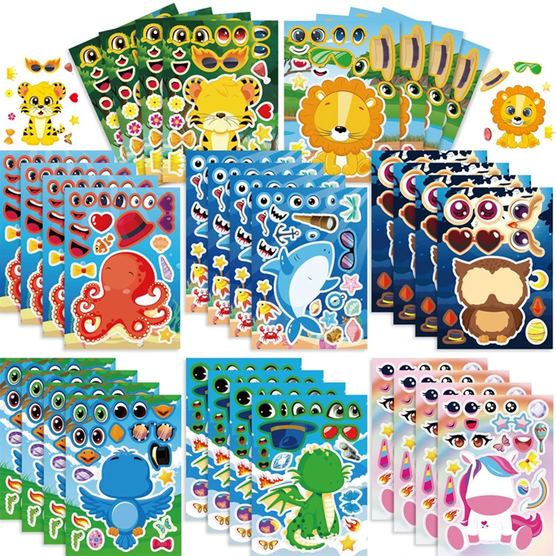 

Листы наклеек Make-a-face, сделайте собственное животное, смешивайте и Сочетайте, детские товары для вечеринок, ремесло, школа, награда, игрушки