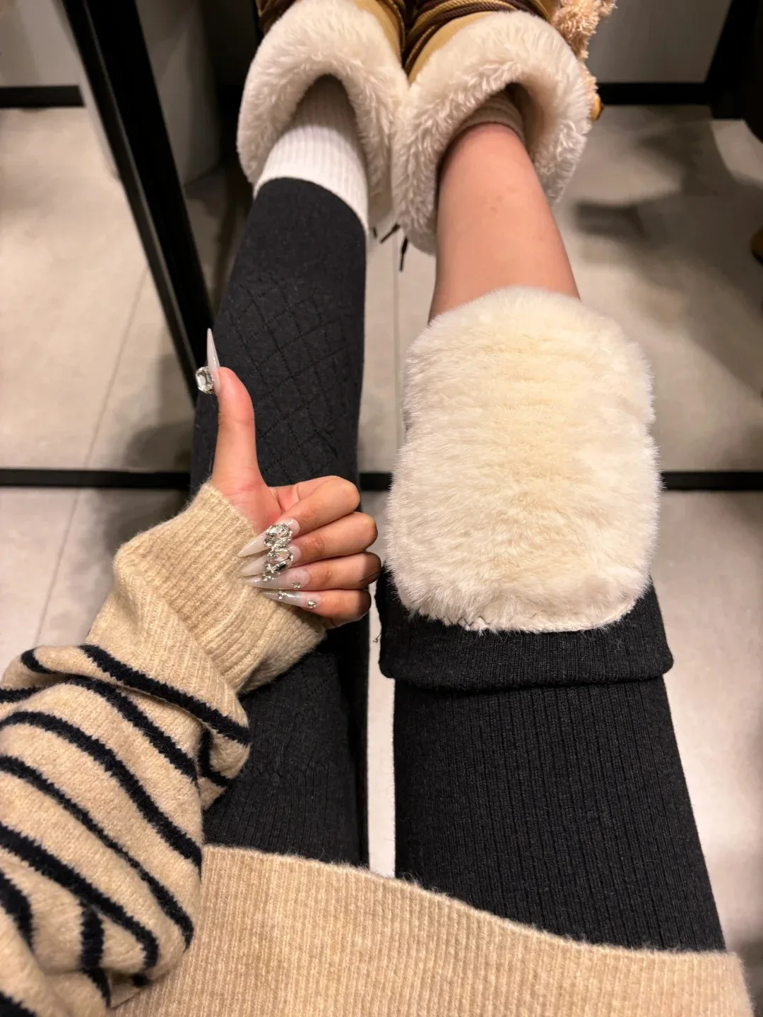 Harbin Northeastern Men's Winter Thickened Fleece Lined Wool Cashmere Underwear Cotton Pants High Waist Elastic Waistband