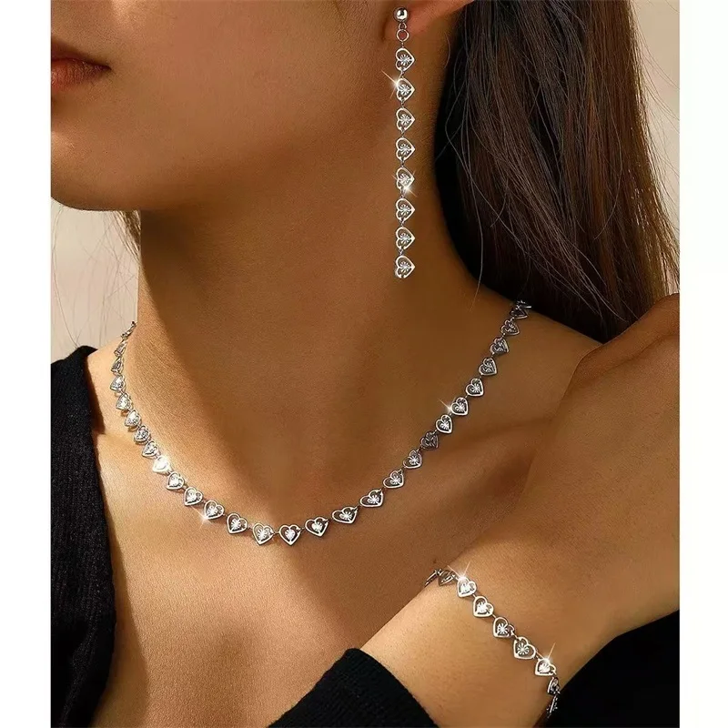 EILIECK 316L Edelstahl Kreatives Herz-Halsketten-Armband-Ohrringe-Set Modischer Goldfarbener Wasserdichter Schmuck für Frauen und Mädchen – Detail 8