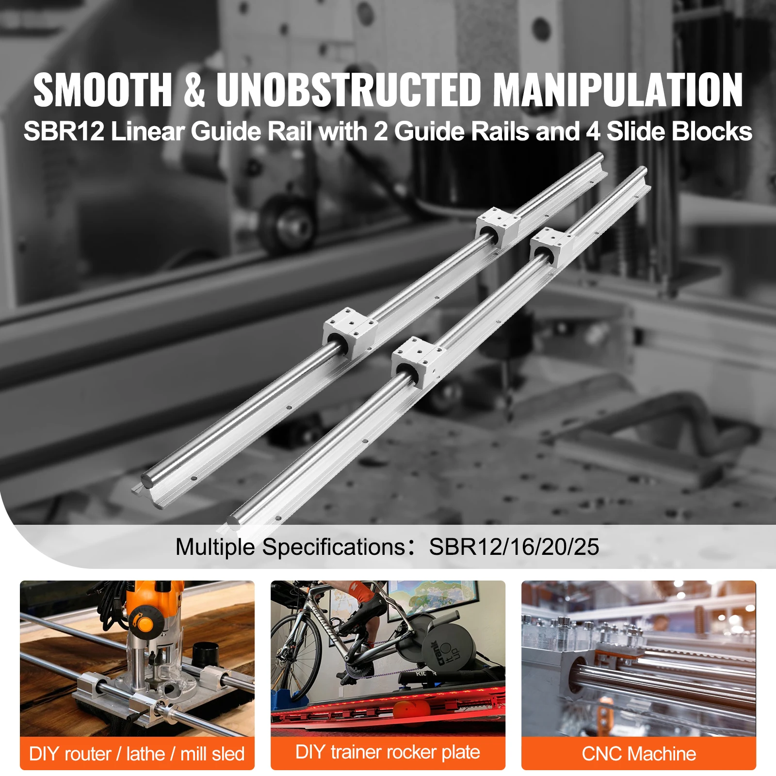 SucceBuy 2PCS Linear Guide Rails SBR12 SBR16 SBR20 SBR25 800-2200mm & 4PCS UU Bearing Blocks Smooth Motion DIY Mills CNC Parts