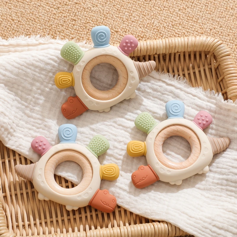BPA-freier Baby-Dinosaurier-Beißring aus Silikon, sensorisches Spielzeug, leicht zu greifen, Babypflege, lebensmittelechtes Babyspielzeug, Geschenk für Neugeborene, Babyzubehör – Detail 10