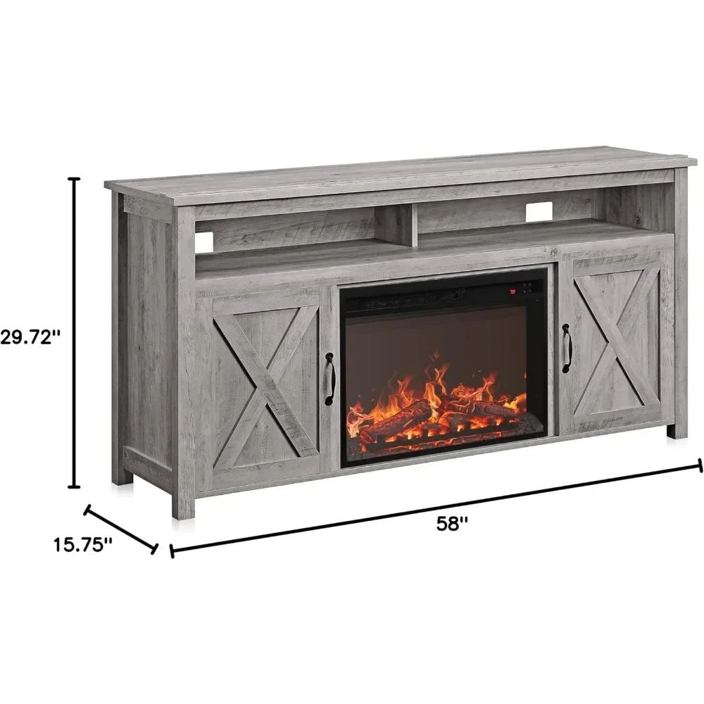 Electric Fireplace TV Stand for TVs Up To 65 Inches Modern Tv Stand Open Shelves and Cabinets