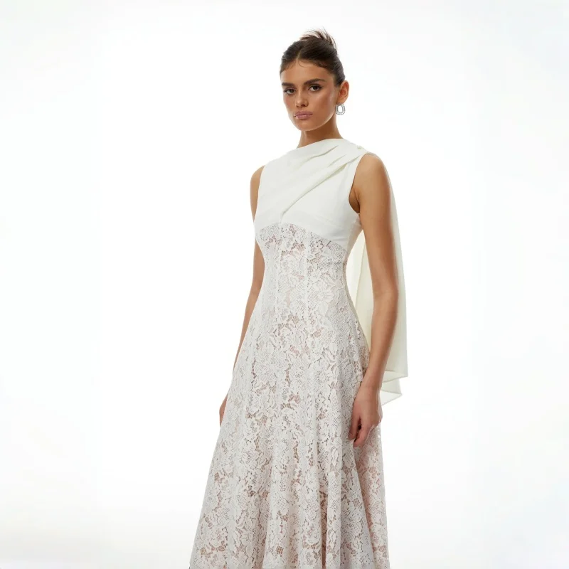 

Elegant Dress Lace Ribbon Patchwork Sleeveless Pleated Long Women's Evening Party Dresses 2026 Spring New Fashion