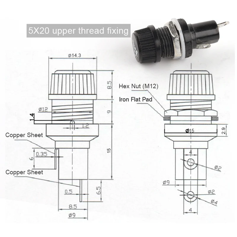 5/10pcs 5×20mm 6×30mm  250V AC Fuse holders Thread / Cross Black Bakelite Insurance Tube Socket Panel  Mount Fuse Socket Copper