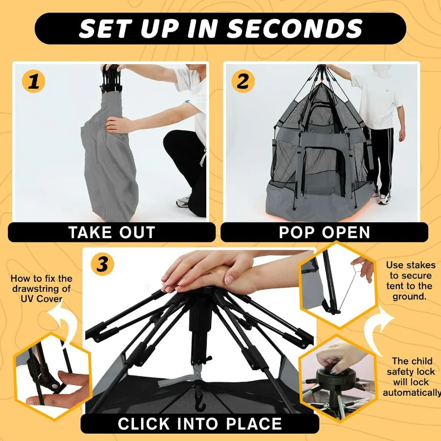 روضة أطفال منبثقة للأطفال مع قفل أمان مظلة روضة أطفال خارجية مع 6 أوتاد أرضية و6 حصص رمل للحماية من الأشعة فوق البنفسجية B #3