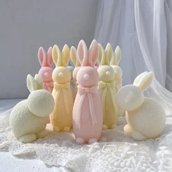 Two Designs Bowknot Bunny Silicone Mold Flocked Rabbit Silicone Candle Molds Animal Bunnies Wax Mould Easter Home Decor
