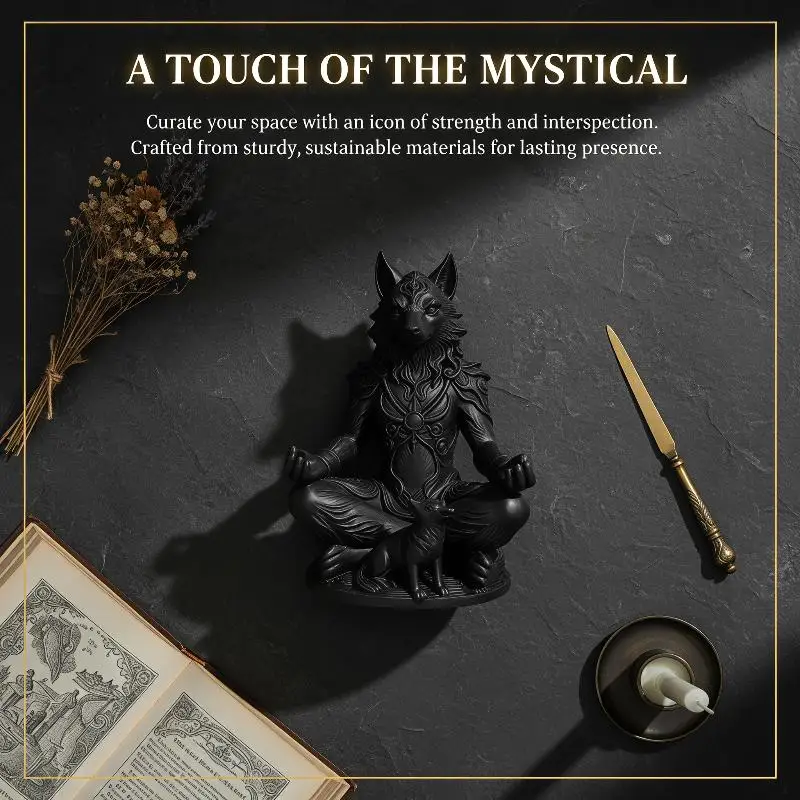 @*3D Printing Gothic Werewolf & Cub Meditation Statue For Shelf, Eerie Decor Gift