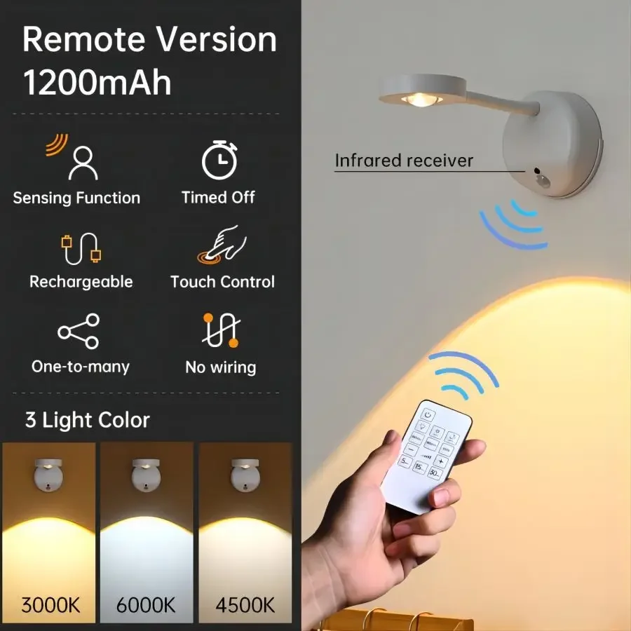 Motion Sensor LED Spotlights No Punching Wireless Wall Lamp 3 colors Dimmable For Living Room Bedroom Kitchen Mural Lighting