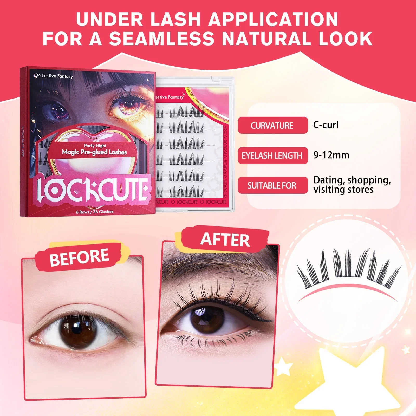 Pre-glued False Eyelashes Tweezers Set Self-Adhesive Lash Cluster Party Daily Voluminous Eyelashes Reusable for Doll Comic Style