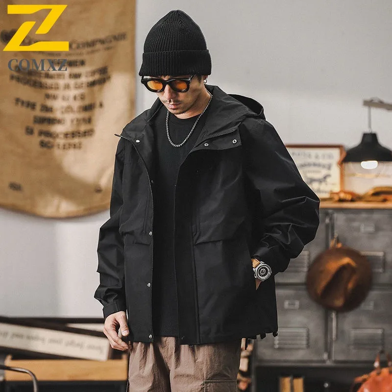 

COMXZ Мужская куртка повседневная с капюшоном для альпинизма на открытом воздухе многофункциональное пальто однотонное дорожное легкое осеннее мотоциклетное пальто