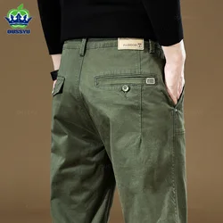 2025 New High Quality Cargo Casual Pants Men 97%Cotton Work Wear Korean Wide Jogger Khaki Green Brand Outdoors Trousers Male