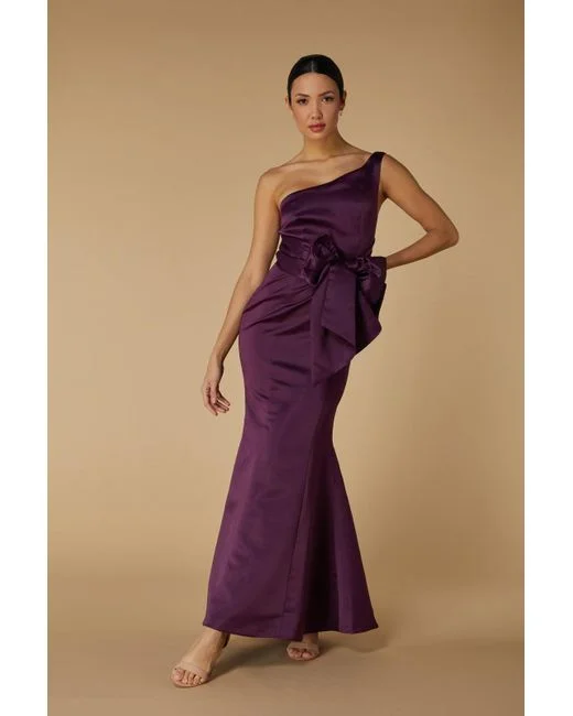 Aangepaste hoge kwaliteit één schouder rimpel paars enkellange rits rugloze mouwloze a-lijn avondjurken plus maat