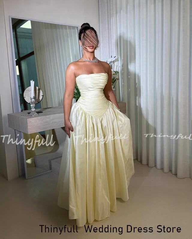 Thinyfull a 라인 태피터 아랍어 댄스 파티 드레스 Strapless 민소매 이브닝 드레스 긴 공식 가운 Robe De Soirée Customized