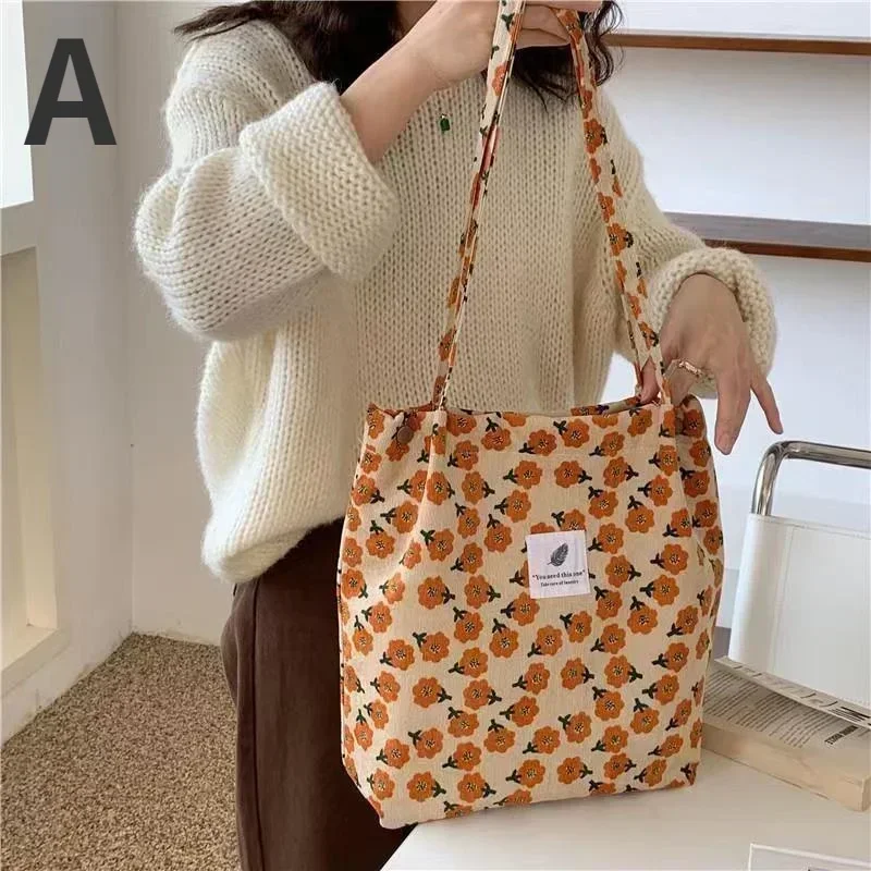 Korean Version Corduroy Four Button Women\'s Bag Large Capacity Artistic Shoulder Bag Student Shopping Bag Women\'s