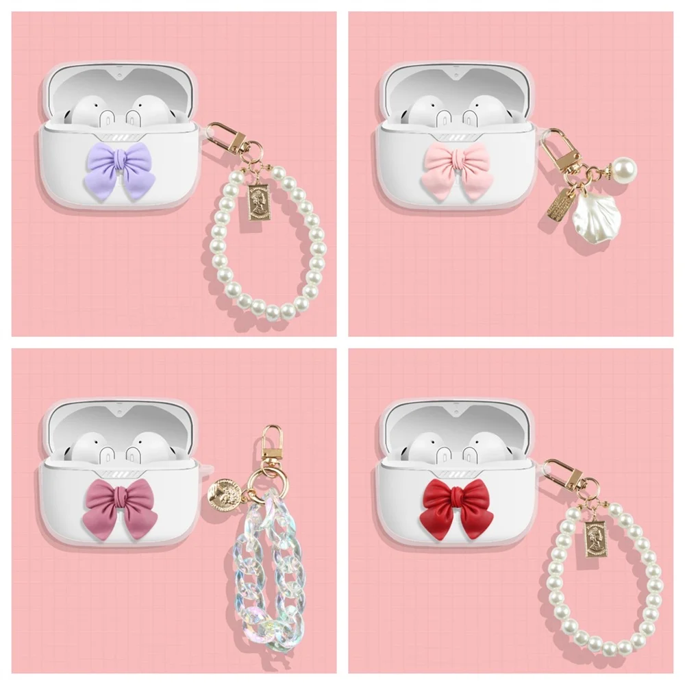 for JBL Tune 230NC TWS Case Transparent T230 Cute Cartoon Bow-knot Soft Earphone Protective Headphone Cover with Lovely Pendant