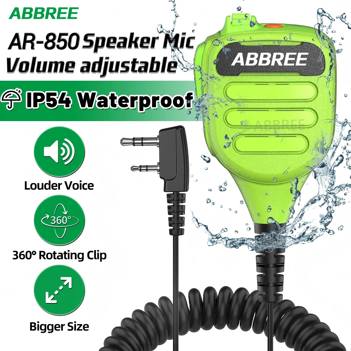 ABBREE AR-850 Waterproof Speaker Mic Adjustable Volume Shoulder Microphone For Baofeng UV-5R BF-888S AR-152 Ham Walkie Talkie