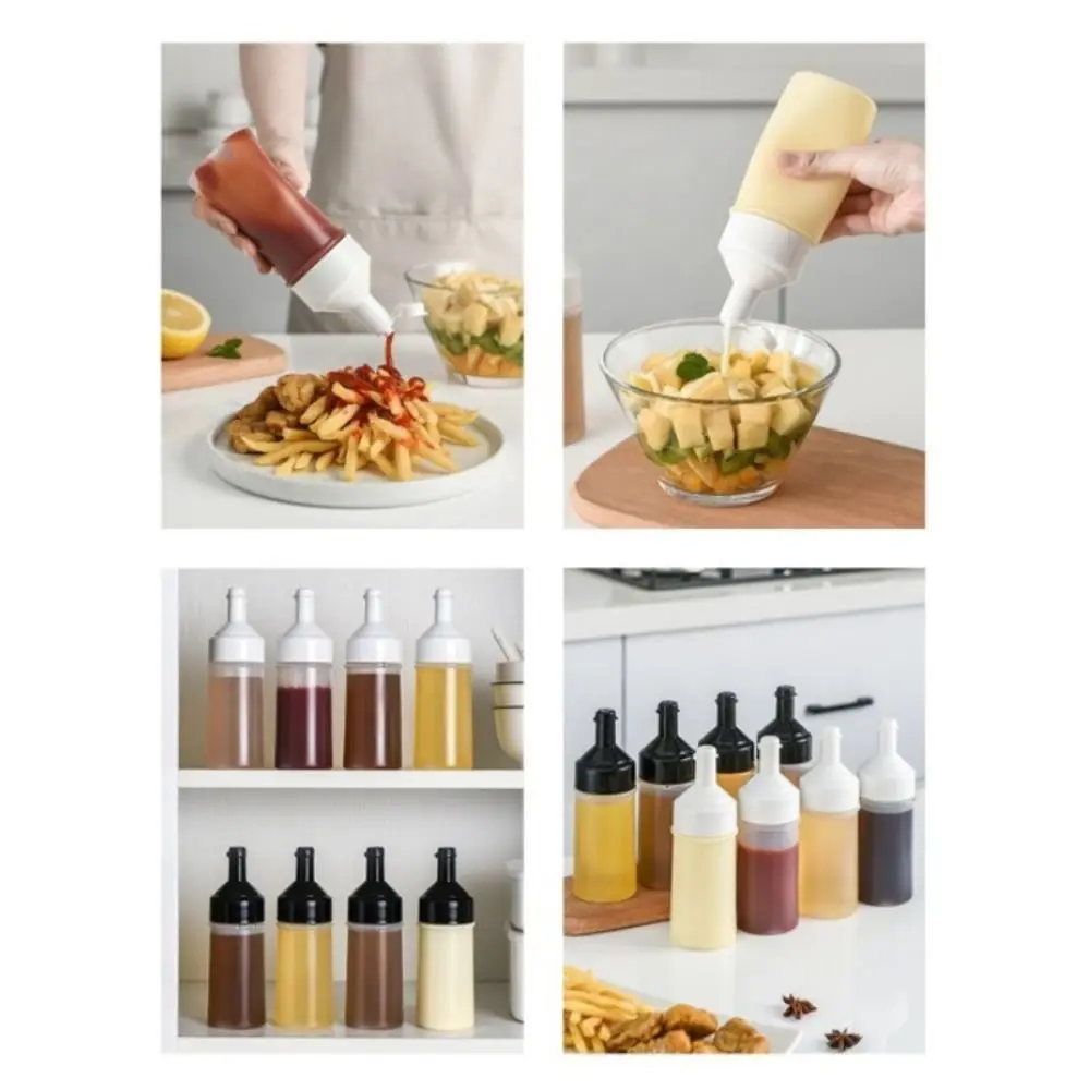 Quality 250ml/500ml Condiment Squeeze Bottles With Lid Transparent Salad Sauce Dispenser Plastic Sealed Oil Spray Bottle Kitchen