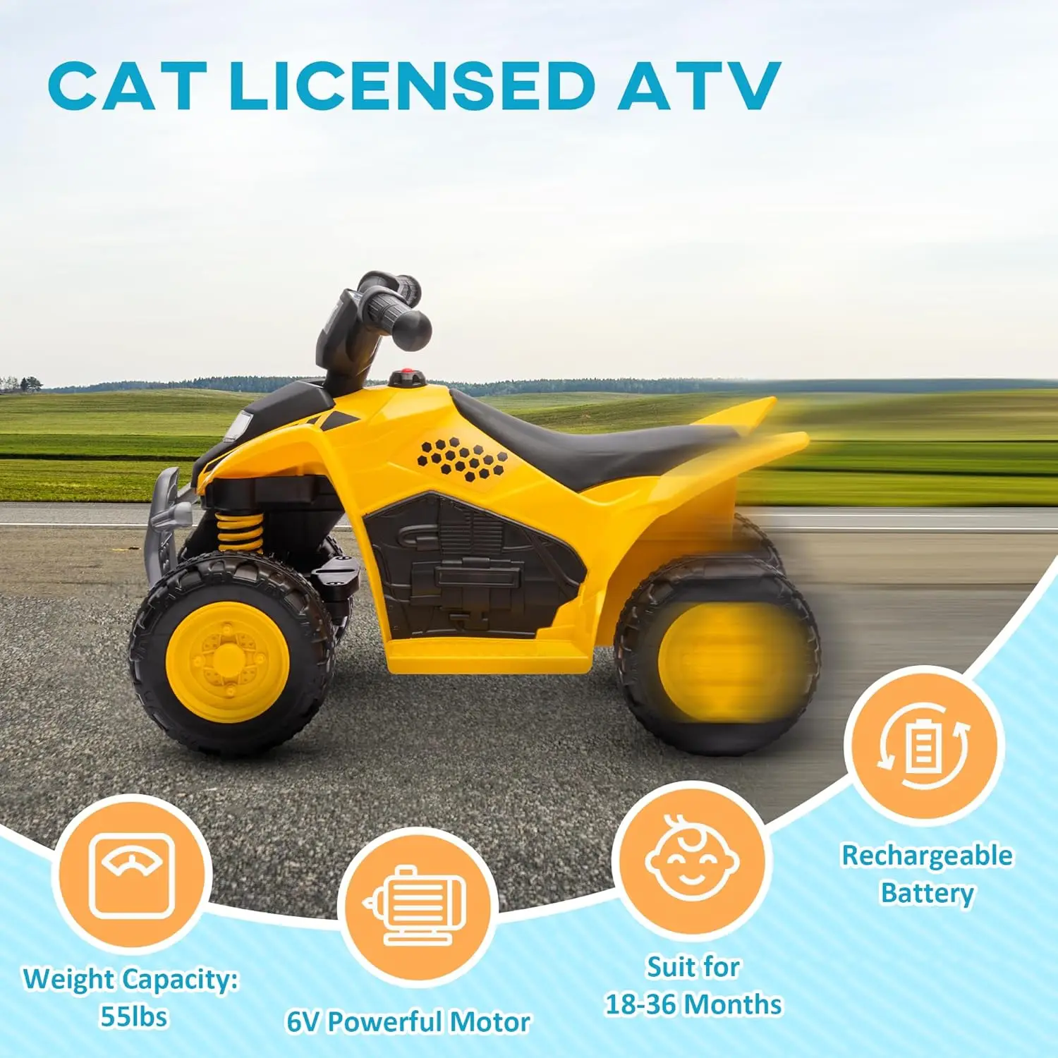 مرخص للأطفال ATV، أربع عجلات 6 فولت للأطفال، ركوب كهربائي على مركبة ATV مع قرن، مصابيح أمامية LED، زر واحد يبدأ لمدة 18-36 شهرًا