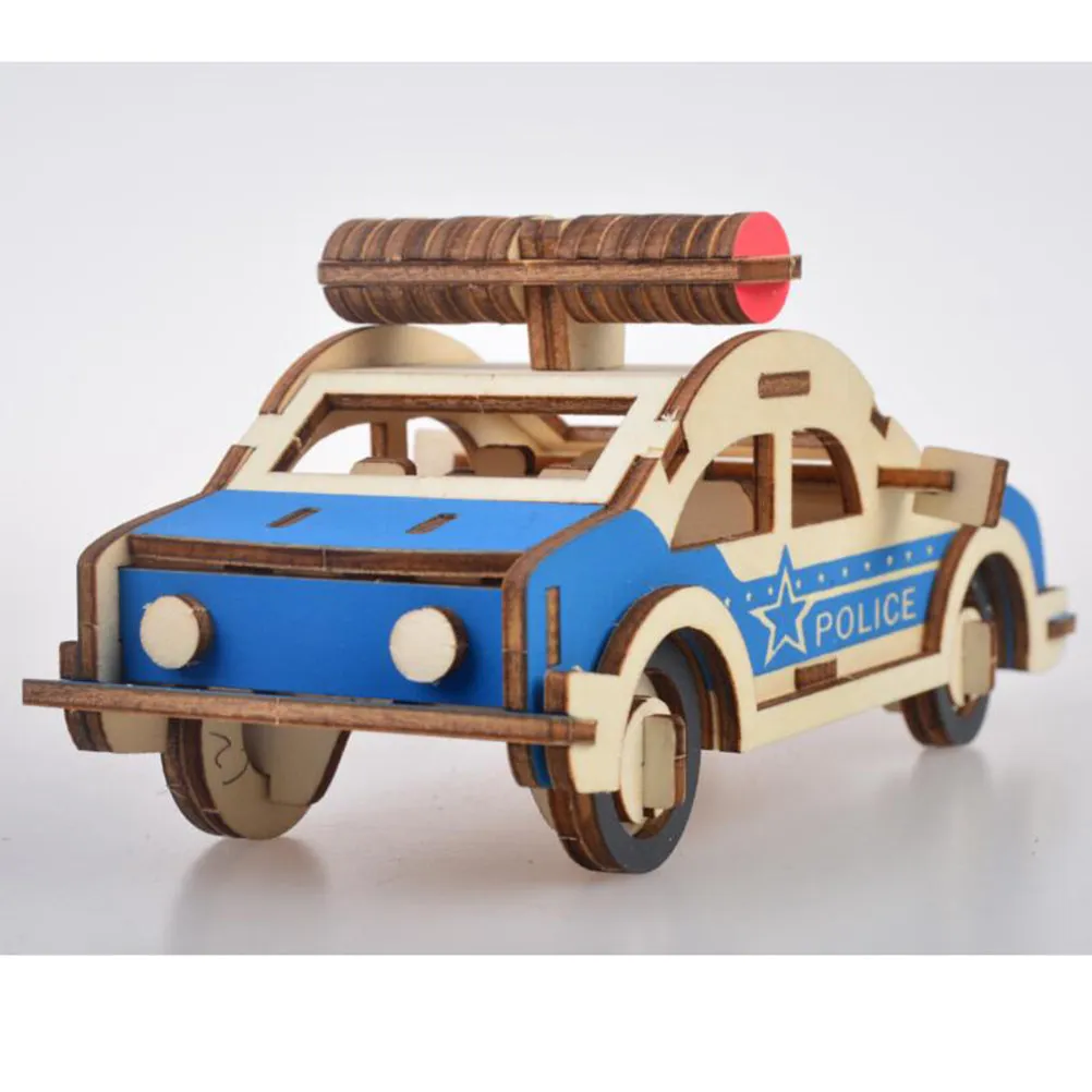 

Cut 3D Wooden Police Car Puzzle Smooth Sturdy Educational Creative Play Desktop Ornament for Kids 3D Puzzles